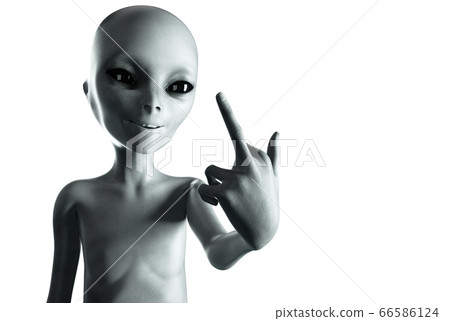 Alien show middle finger, fuck you. Smile. isolate.3d rendering. 66586124