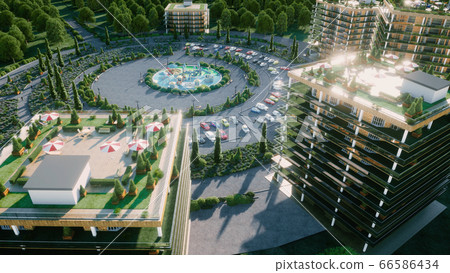 City, town architectural 3d visualization. Aerial view. 3d rendering. City, town architectural 3d visualization. Aerial view. 3d rendering. 66586434