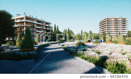 City, town architectural 3d visualization. Aerial view. 3d rendering. City, town architectural 3d visualization. Aerial view. 3d rendering. 66586450