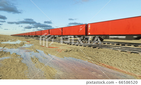 Freight train with cargo containers. Logystic concept. 3d rendering. Freight train with cargo containers. Logystic concept. 3d rendering. 66586520