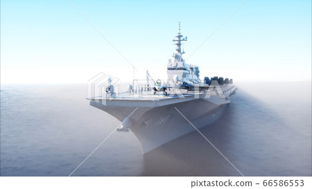 Aircraft carrier in sea, ocean with fighter. War and weapon concept. 3d rendering. Aircraft carrier in sea, ocean with fighter. War and weapon concept. 3d rendering. 66586553