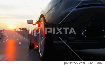 Black sport car on road, highway. Very fast driving. 3d rendering. 66586807
