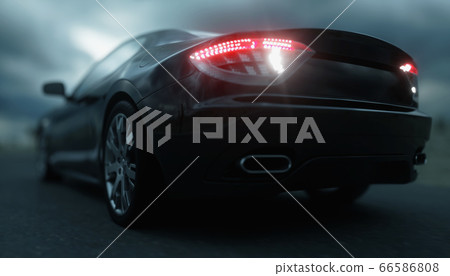 Black sport car on road, highway. Very fast driving. 3d rendering. 66586808