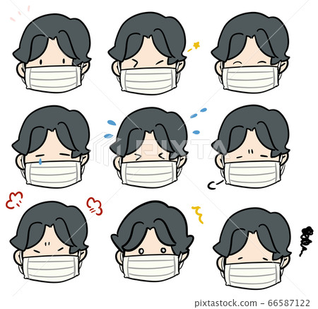 Various facial expression icons of men with masked centered hairstyles 66587122