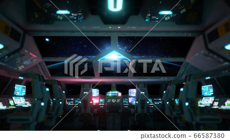 space ship futuristic interior. Cabine view. Galactic travel concept. 3d rendering. 66587380