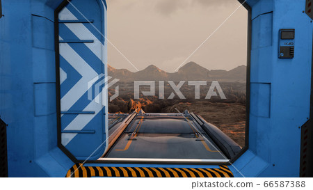 Space ship futuristic interior. Sci fi view. 3d rendering. Space ship futuristic interior. Sci fi view. 3d rendering. 66587388