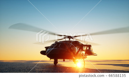 Military helicopter UH-60 Black hawk, wonderfull sunset. 3d rendering. 66588135