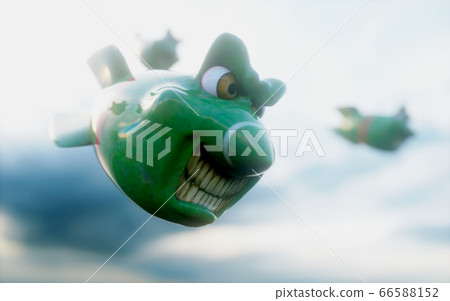Falling crazy bombs against the dark sky. Funny bombs. 3d rendering. Falling crazy bombs against the dark sky. Funny bombs. 3d rendering. 66588152