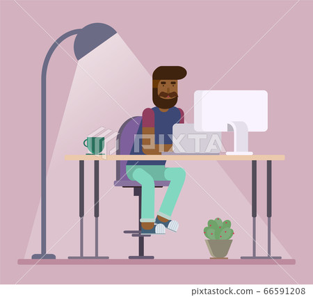 Illustration of a man sitting at work Illustration of a man sitting at work 66591208