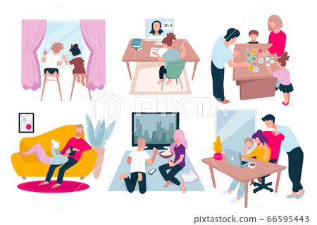 People at home, parents and kids in house 66595443