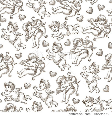 Cupid with bow and arrow, valentines day seamless pattern 66595469