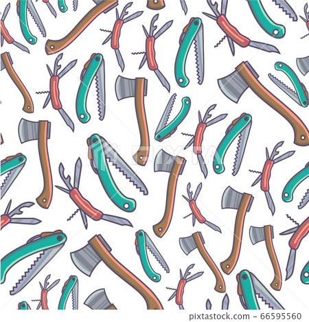 Hatchet and portable saw, tools and instruments seamless pattern 66595560