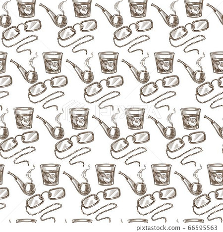 Spectacles smoking pipe and glass of alcohol seamless pattern 66595563