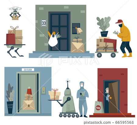 Delivery during coronavirus outbreak, lockdown and quarantine set Delivery during coronavirus outbreak, lockdown and quarantine set 66595568