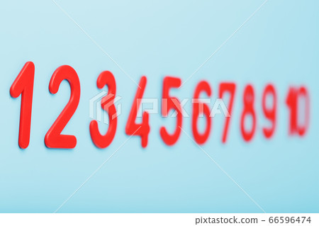 Red numbers on a blue background in a row from one Red numbers on a blue background in a row from one 66596474