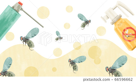 Flies extermination with insecticide watercolor hand drawn illustration 66596662