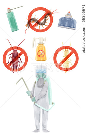Extermination worker and pest watercolor hand drawn illustration 66596671