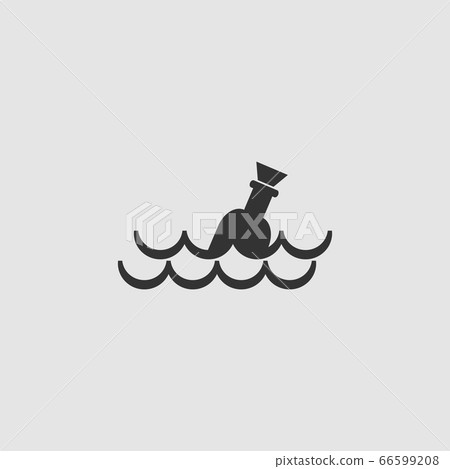 Bottle floating on waves icon flat. Bottle floating on waves icon flat. 66599208