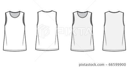 T-shirt technical fashion illustration with crew neck, fitted oversized body sleeveless, flat. 66599900