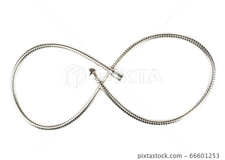 Curve made of corrugated stainless steel shower hose with connectors on a white background. Curve made of corrugated stainless steel shower hose with connectors on a white background. 66601253