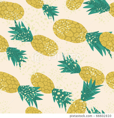 Doodle pineapple seamless pattern. Hand drawn 66602810