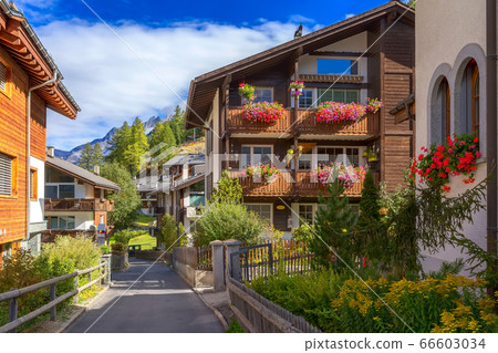 Houses in Zermatt alpine village, Switzerland 66603034
