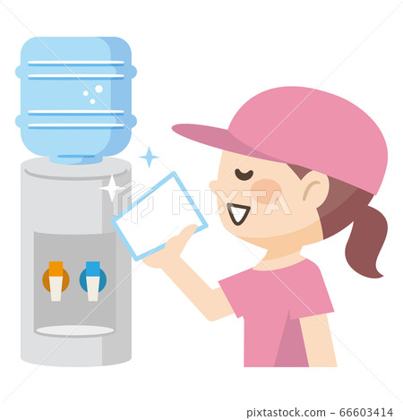 Young woman drinking water from a water server 66603414