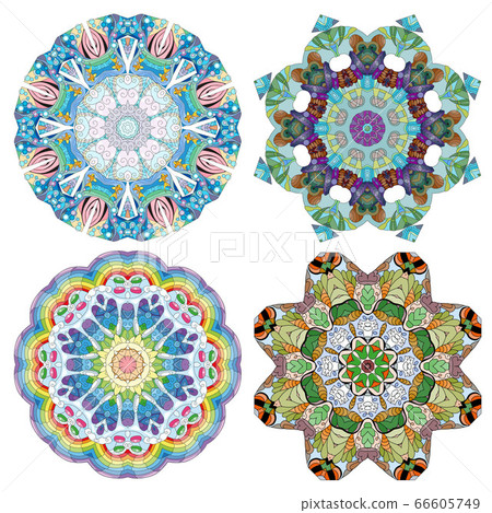Hand drawn zentangle set of 4 color mandalas for 66605749