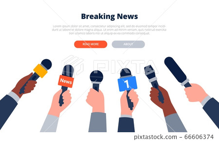 News banner template. A set of microphones. News banner template. A set of microphones. 66606374