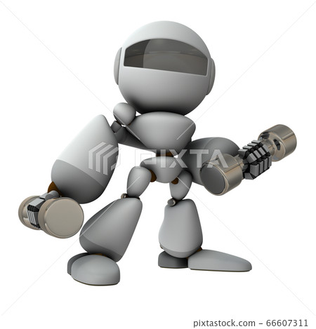 A robot that uses dumbbells to move. 3D illustration. 66607311