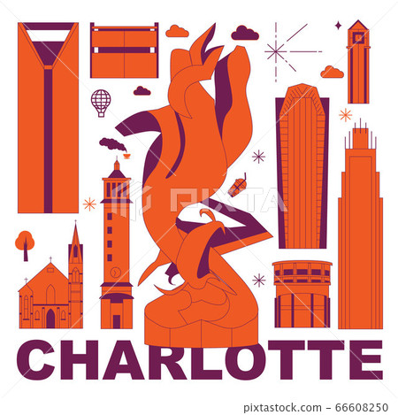 Charlotte culture travel set, famous architectures and specialties in flat design. Business travel and tourism concept clipart. Image for presentation, banner, website, advert, flyer, roadmap, icons Charlotte culture travel set, famous architectures and specialties in flat design. Business travel and tourism concept clipart. Image for presentation, banner, website, advert, flyer, roadmap, icons 66608250