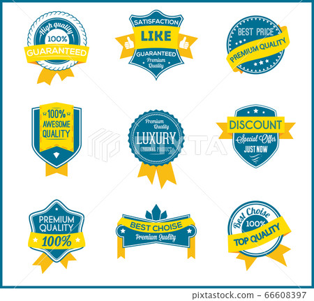 Blue and yellow marketing labels (set of 9) 66608397