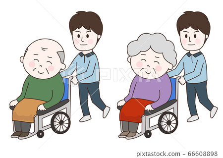 Wheelchair/elderly man and caregiver illustration 66608898