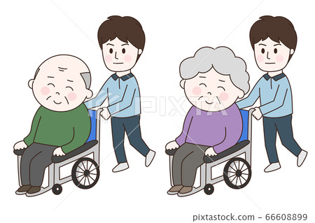 Wheelchair/elderly man and caregiver illustration - Stock Illustration ...