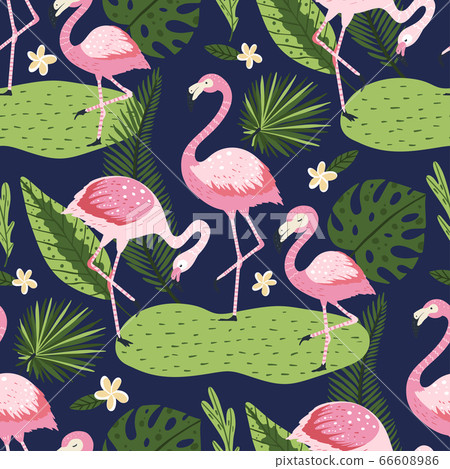 Flamingo seamless summer pattern. - Stock Illustration [66608986] - PIXTA