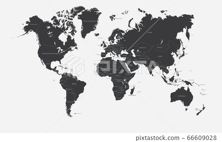 Black and white political map of the world vector Black and white political map of the world vector 66609028