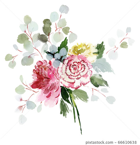 Greeting card with watercolor flowers handmade. 66610638
