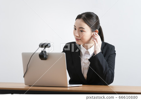 Job hunters preparing for a web interview 66610880