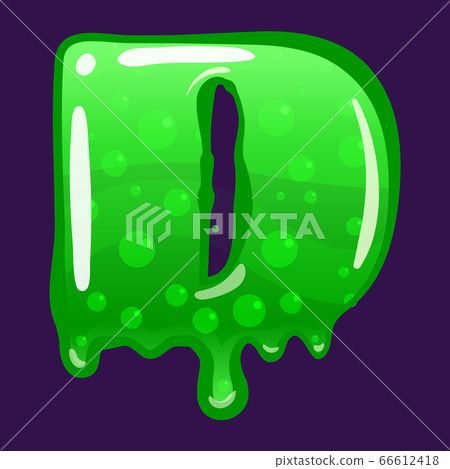 Slime font type letter D latin alphabet. Green bubbling toxic mold. Vector cartoon style illustration 66612418
