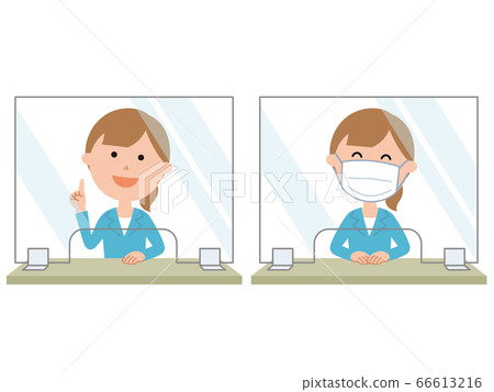 Receptionist Acrylic board installed to prevent virus infection Female employee 66613216