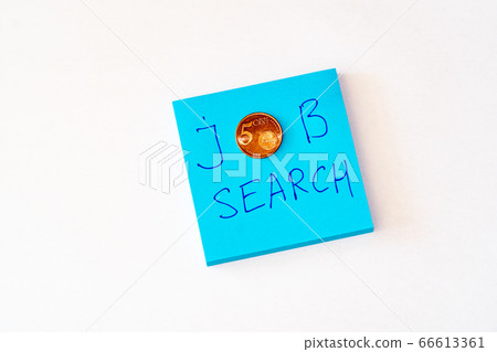 Looking for a job concept - Blue notebook with job search phrase. Five cent coin. Flat lay white background Looking for a job concept - Blue notebook with job search phrase. Five cent coin. Flat lay white background 66613361