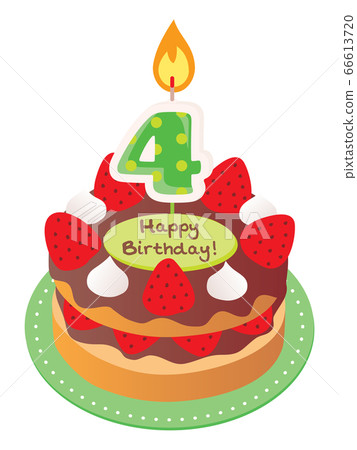 4 Year Old Candle Cake With Strawberries And Stock Illustration 66613720 Pixta