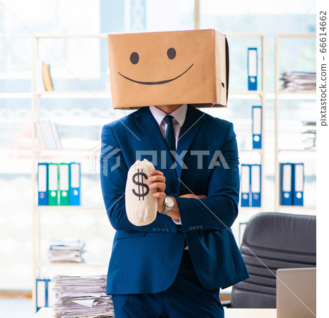 Happy man with box instead of his head 66614662