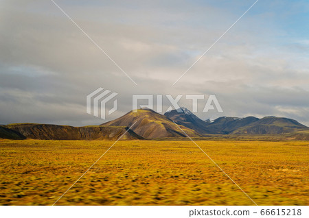 Highland in Iceland. Mountains with green moss on Highland in Iceland. Mountains with green moss on 66615218