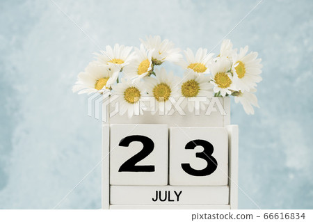 Cube calendar for july decorated with daisy 66616834