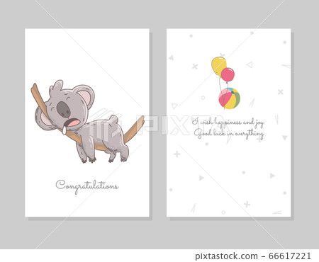 Cute koala sleeps. Hand drawn doodle poster template with airballs. Cute cartoon bear character Cute koala sleeps. Hand drawn doodle poster template with airballs. Cute cartoon bear character 66617221