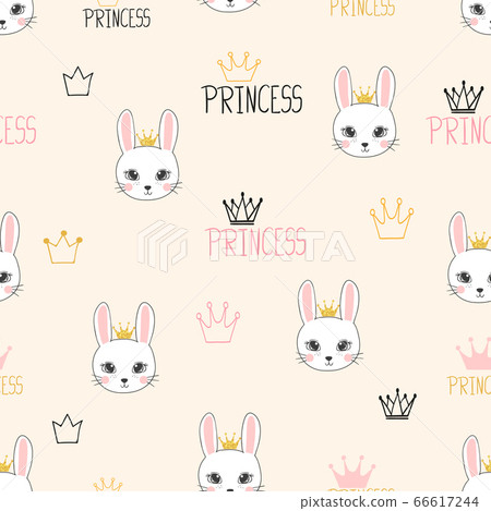 Seamless princess pattern with cute bunnies. Seamless princess pattern with cute bunnies. 66617244
