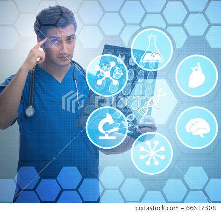 Doctor looking at x-ray image in telehealth concept 66617308