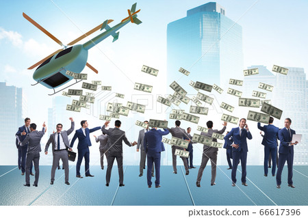 Businessman in helicopter money concept 66617396