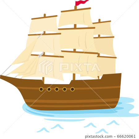 木製帆船漂浮在海中 66620061